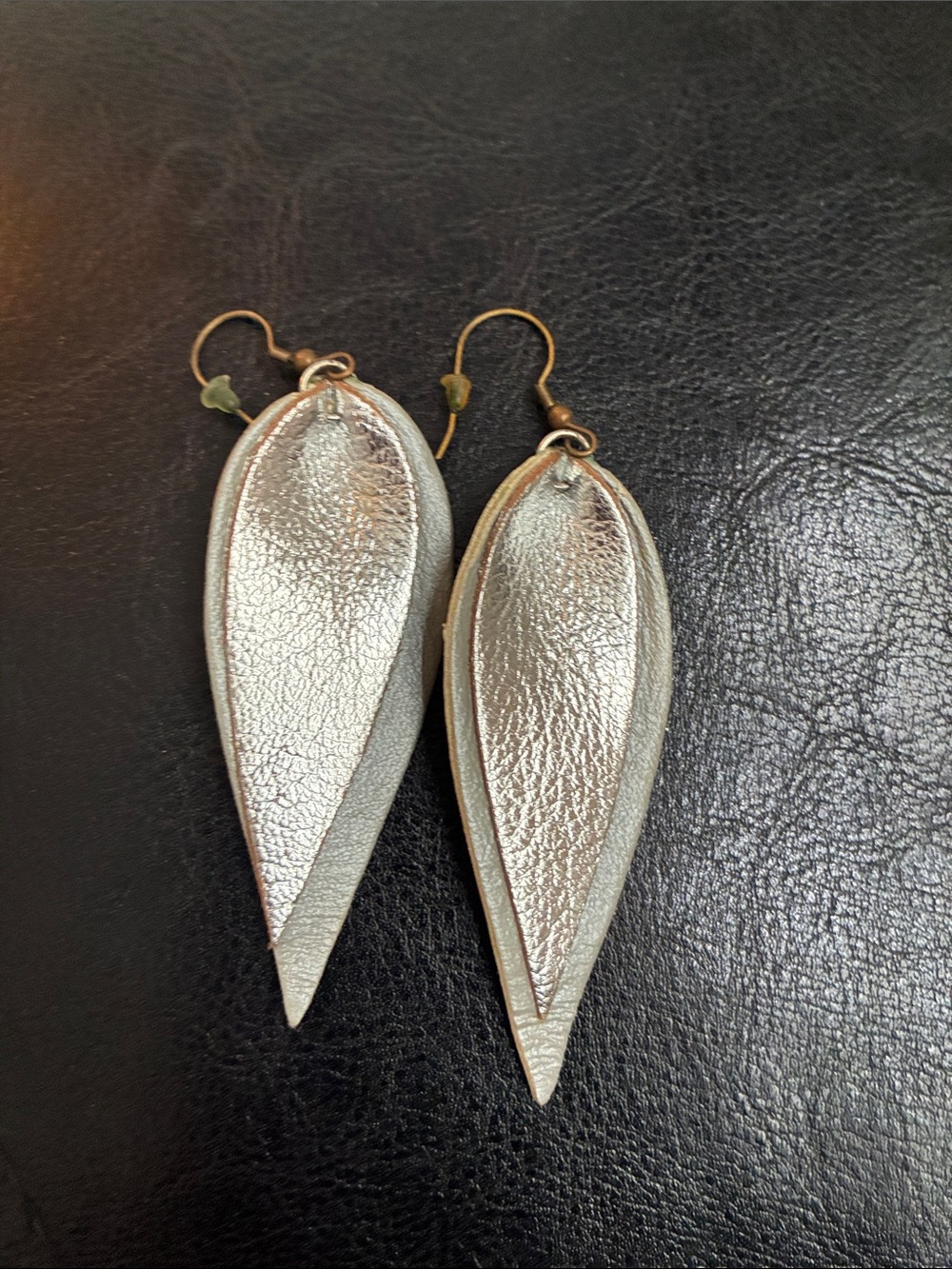Noonday Collection Silver Layered Leaf Leather Earrings